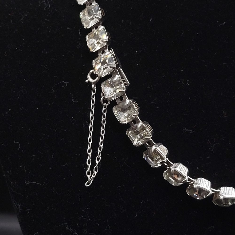 Vintage Silver tone Clear Pink Glass Dangle Choker necklace - Picture 9 of 14